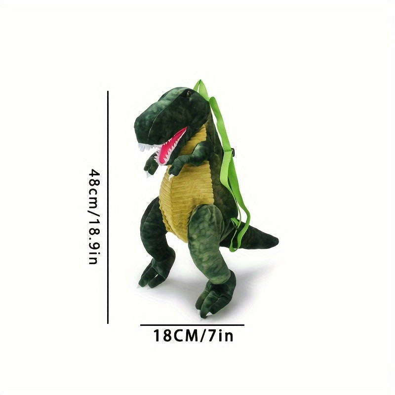 Youngsters' Dinosaur Backpack - Adorable T-Rex & Triceratops Plush Designs, Lightweight Corduroy with Adjustable Straps, Zip Closure, Nylon Lining - Ideal for Party Wear & Everyday Fun, Dinosaur Toys