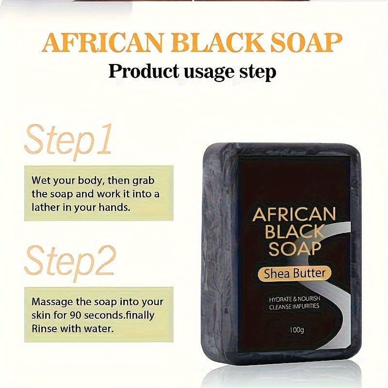 100g African Black Soap with Shea Butter | Moisturizing Cleanser for Clear Skin, Healthy, Glowing Skin, Unscented, Suitable for All Skin Types, Ideal for Face & Body
