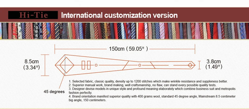 Hi-Tie Plaid Silk Tie For Men Elegant Mens Blue Grey Necktie Pocket Square Cufflink Groom Wedding Accessory Wholesale Designer