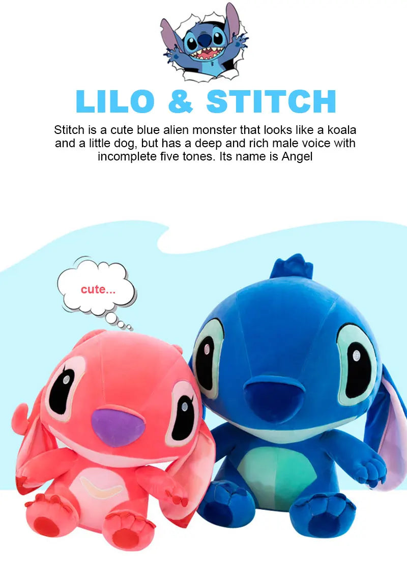 20-60cm Giant Size Lilo & Stitch Couple Models Cartoon Stuffed Plush Anime Plushs Toys Pendant Toy Pillow Kids Birthday Gift