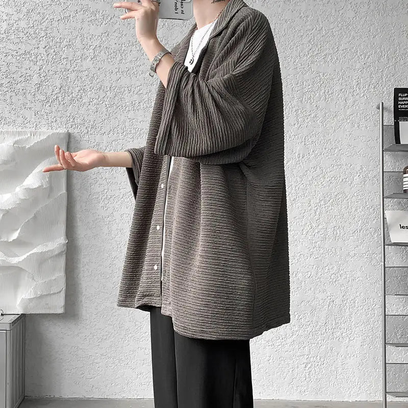 Streetwear Shirts Solid Color Loose Temperament Handsome Button Three Quarter Sleeve V-neck Spring Summer Men's Clothing 2023