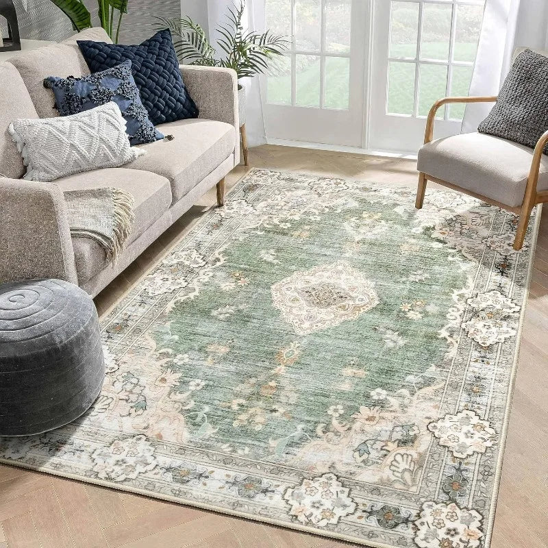 Carpet Mat Rug with Vintage Tradition Pattern Classic Elegant Soft Non-slip Home Decoration for Living Room Bedroom Indoor Decor