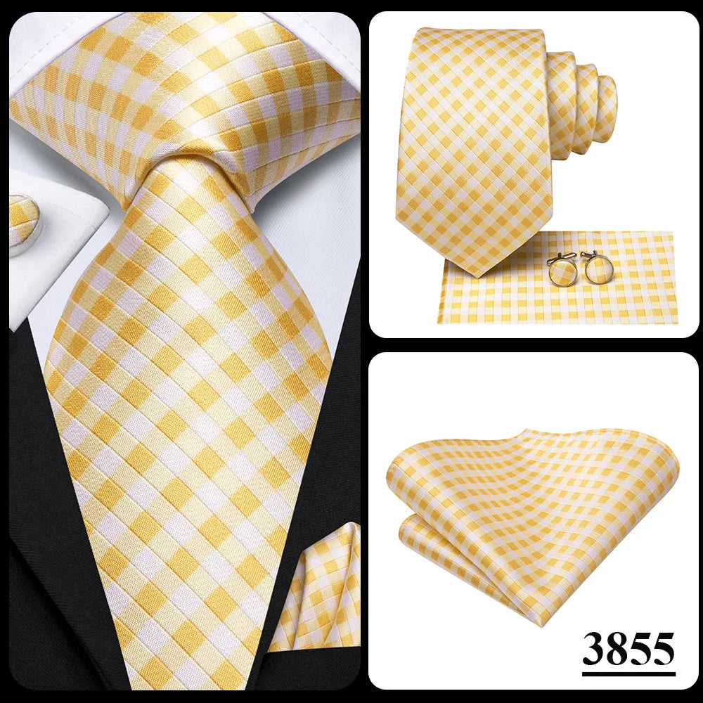 Hi-Tie Plaid Silk Tie For Men Elegant Mens Blue Grey Necktie Pocket Square Cufflink Groom Wedding Accessory Wholesale Designer