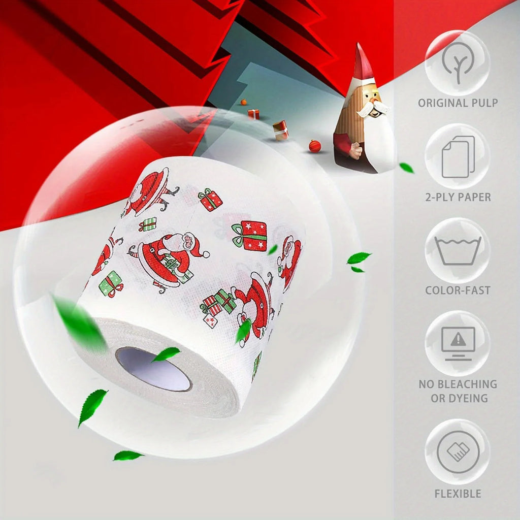 Christmas Toilet Paper - Santa Claus and Holiday Designed Disposable Tissues, Ideal for Christmas Dinner