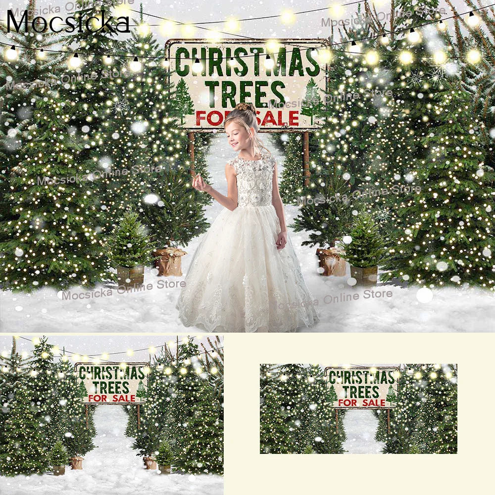 Christmas Trees Farm Banner Backdrop Decor Winter Snowy Pine Forest Birthday Portrait Background Glitter Merry Xmas Photocall