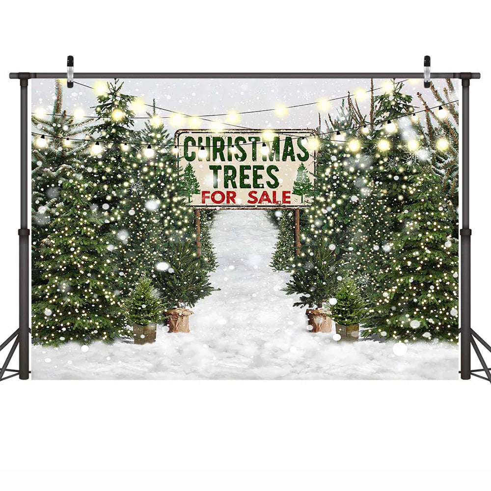 Christmas Trees Farm Banner Backdrop Decor Winter Snowy Pine Forest Birthday Portrait Background Glitter Merry Xmas Photocall