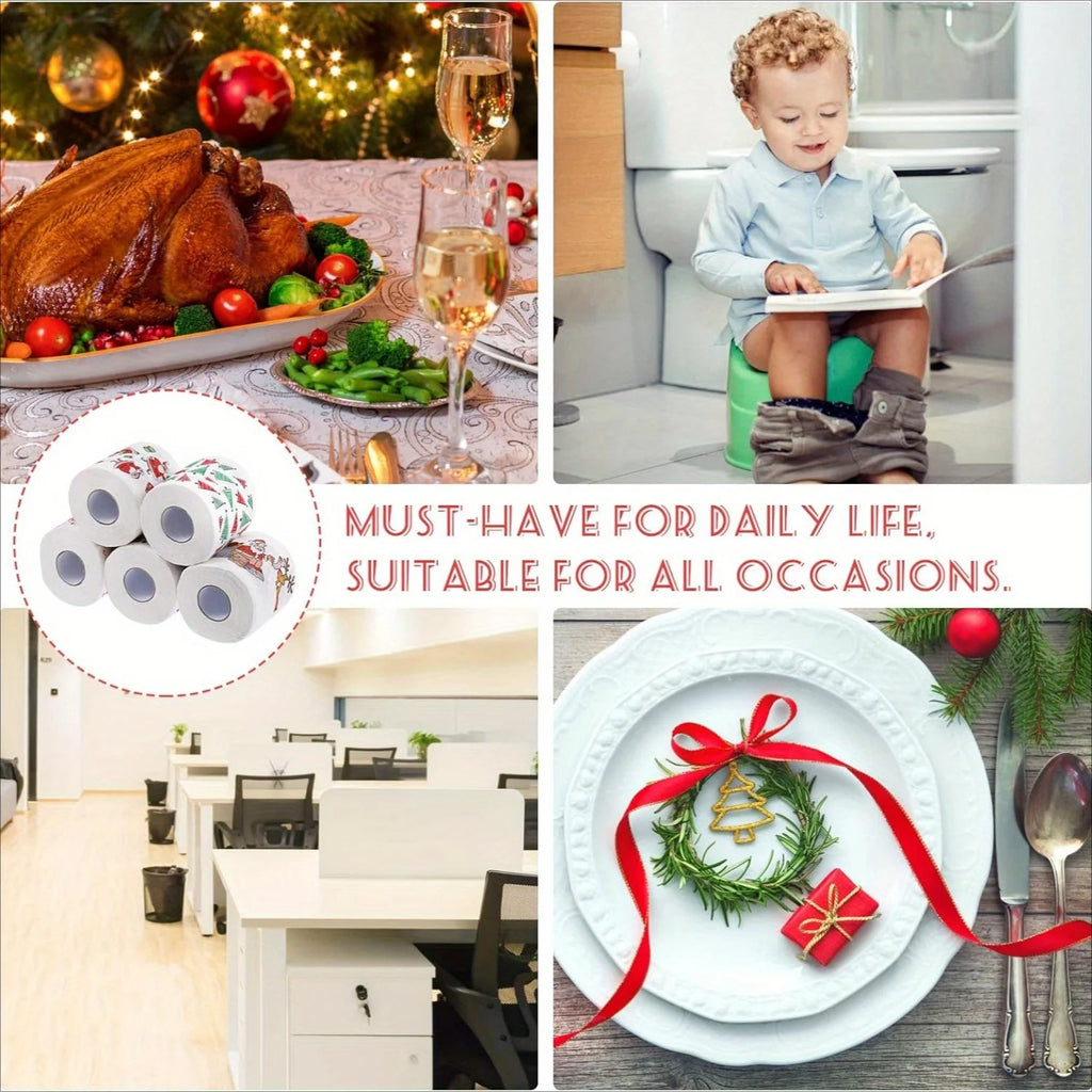 Christmas Toilet Paper - Santa Claus and Holiday Designed Disposable Tissues, Ideal for Christmas Dinner