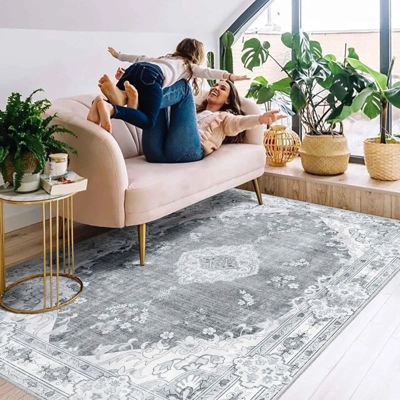 Carpet Mat Rug with Vintage Tradition Pattern Classic Elegant Soft Non-slip Home Decoration for Living Room Bedroom Indoor Decor