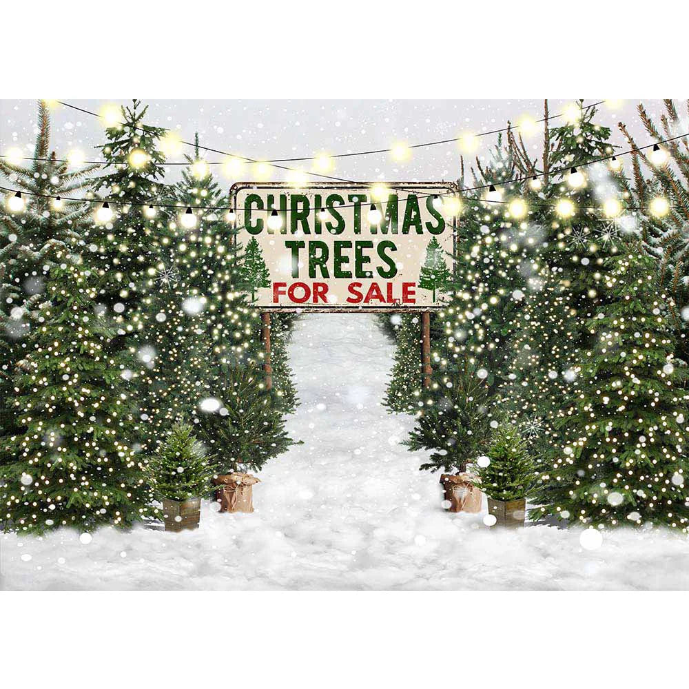 Christmas Trees Farm Banner Backdrop Decor Winter Snowy Pine Forest Birthday Portrait Background Glitter Merry Xmas Photocall