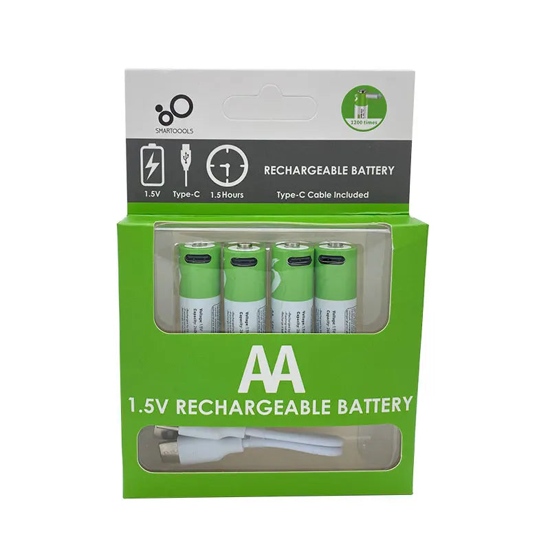 AA + AAA USB Rechargeable battery 1.5V AA 2600mWh/AAA 750mWh li-ion batteries for toys watch MP3 player thermometer+TYPE-C Cable