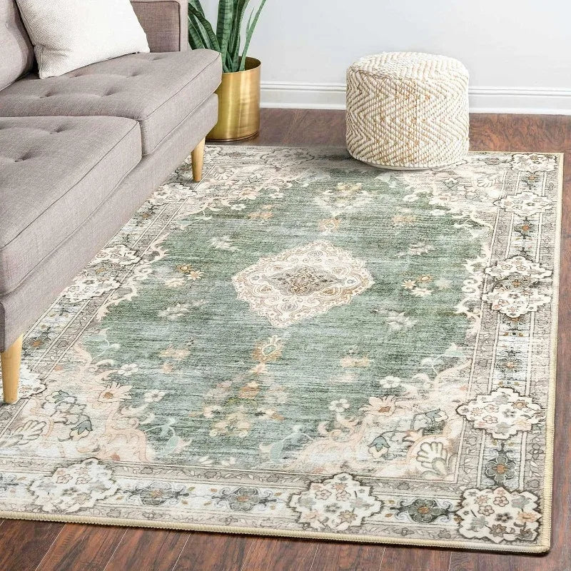 Carpet Mat Rug with Vintage Tradition Pattern Classic Elegant Soft Non-slip Home Decoration for Living Room Bedroom Indoor Decor