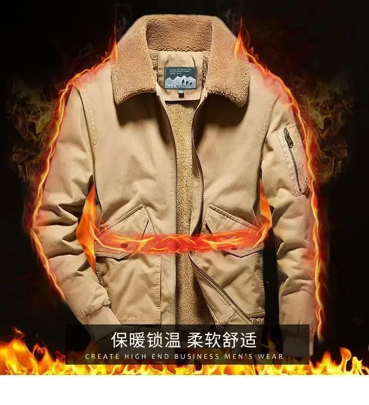 Winter Men's Cargo Jacket Men High-quality Lamb Cashmere Jackets Thickened Warm Coat Fashion Casual Jackets Men Fleece Clothing