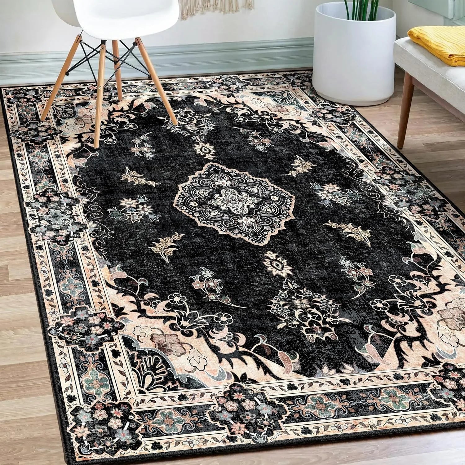 Carpet Mat Rug with Vintage Tradition Pattern Classic Elegant Soft Non-slip Home Decoration for Living Room Bedroom Indoor Decor