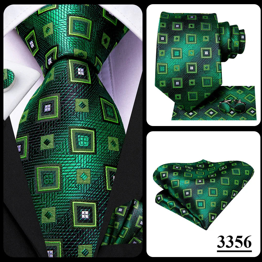 Hi-Tie Plaid Silk Tie For Men Elegant Mens Blue Grey Necktie Pocket Square Cufflink Groom Wedding Accessory Wholesale Designer