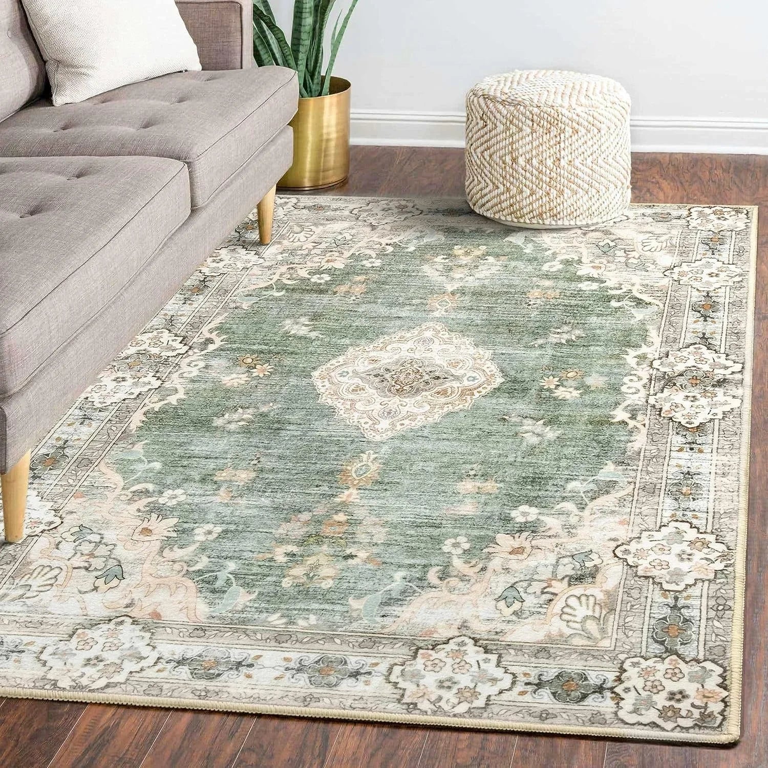 Carpet Mat Rug with Vintage Tradition Pattern Classic Elegant Soft Non-slip Home Decoration for Living Room Bedroom Indoor Decor