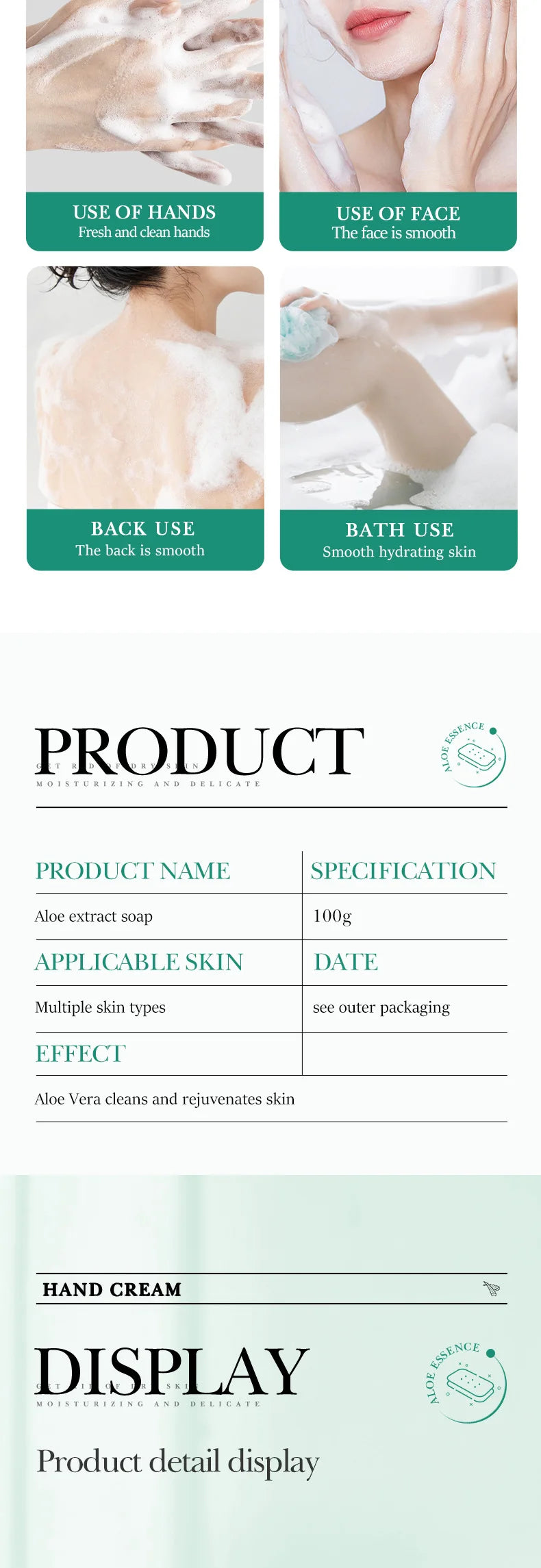 SADOER Aloe Facial Soap Face Wash Foam Facial Cleanser Moisturizing Firming Hydrating Oil Control Body Bathing Handmade Soap