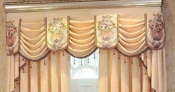 European-style Curtain for Living Dining Room Bedroom Light Luxury Beige Chenille Embroidered Valance Window Tulle Screen Custom
