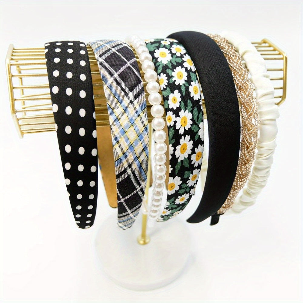 7pcs Flower Headband, Cute PearL Fashion Headbands for Women, Vintage Wide Headband for Women, Hair Accessories Set