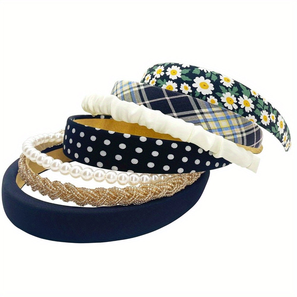 7pcs Flower Headband, Cute PearL Fashion Headbands for Women, Vintage Wide Headband for Women, Hair Accessories Set