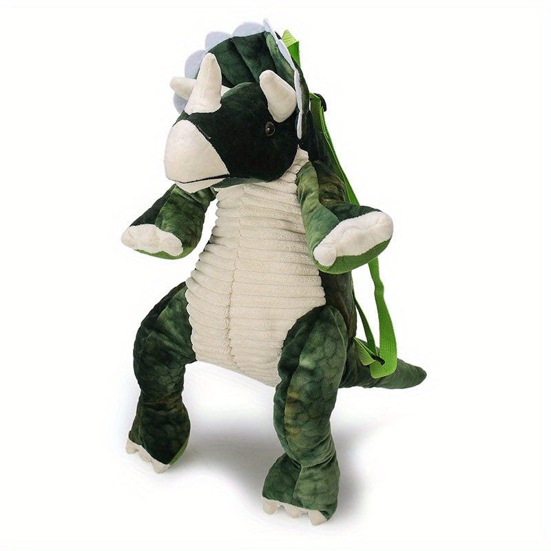 Youngsters' Dinosaur Backpack - Adorable T-Rex & Triceratops Plush Designs, Lightweight Corduroy with Adjustable Straps, Zip Closure, Nylon Lining - Ideal for Party Wear & Everyday Fun, Dinosaur Toys