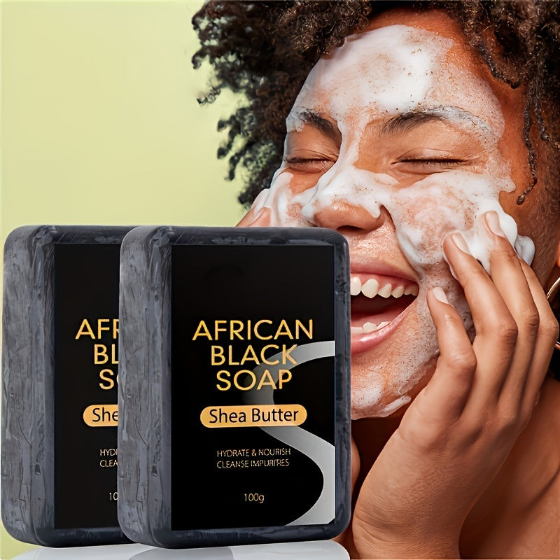 100g African Black Soap with Shea Butter | Moisturizing Cleanser for Clear Skin, Healthy, Glowing Skin, Unscented, Suitable for All Skin Types, Ideal for Face & Body